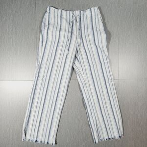 Nic + Zoe Drawstring Linen Blend Pants White Gray Striped Womens Size 6